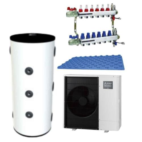 Kit Calefacción Suelo Radiante Aerotermia para 120m2 con Mitsubishi Ecodan Bibloc 12kW