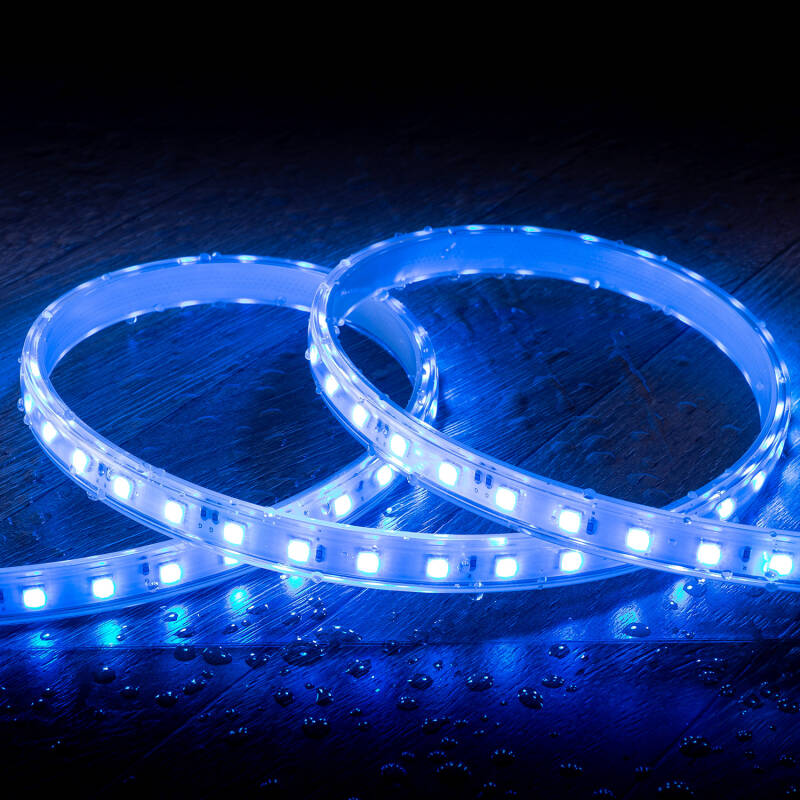 Tira LED RGB 220V SMD 60 LED/m 9.5W/m Ancho 14.5mm Corte 100cm IP65 con Mando RF a Medida