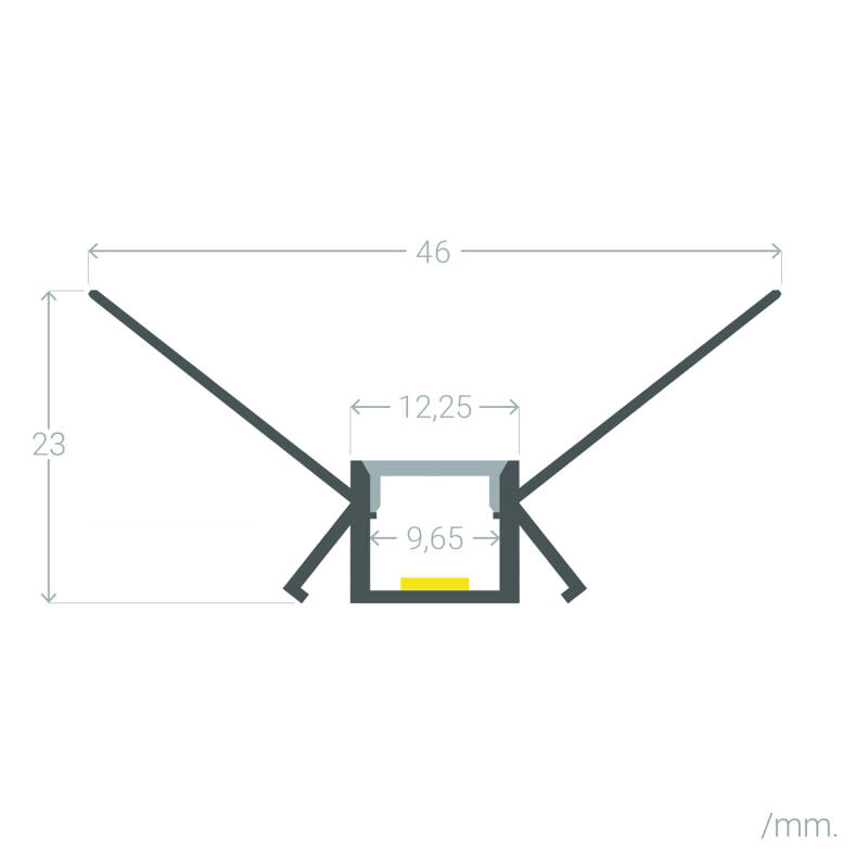 Perfil Aluminio Integrado en Escayola/Pladur Esquina Interior Tira LED hasta 9 mm
