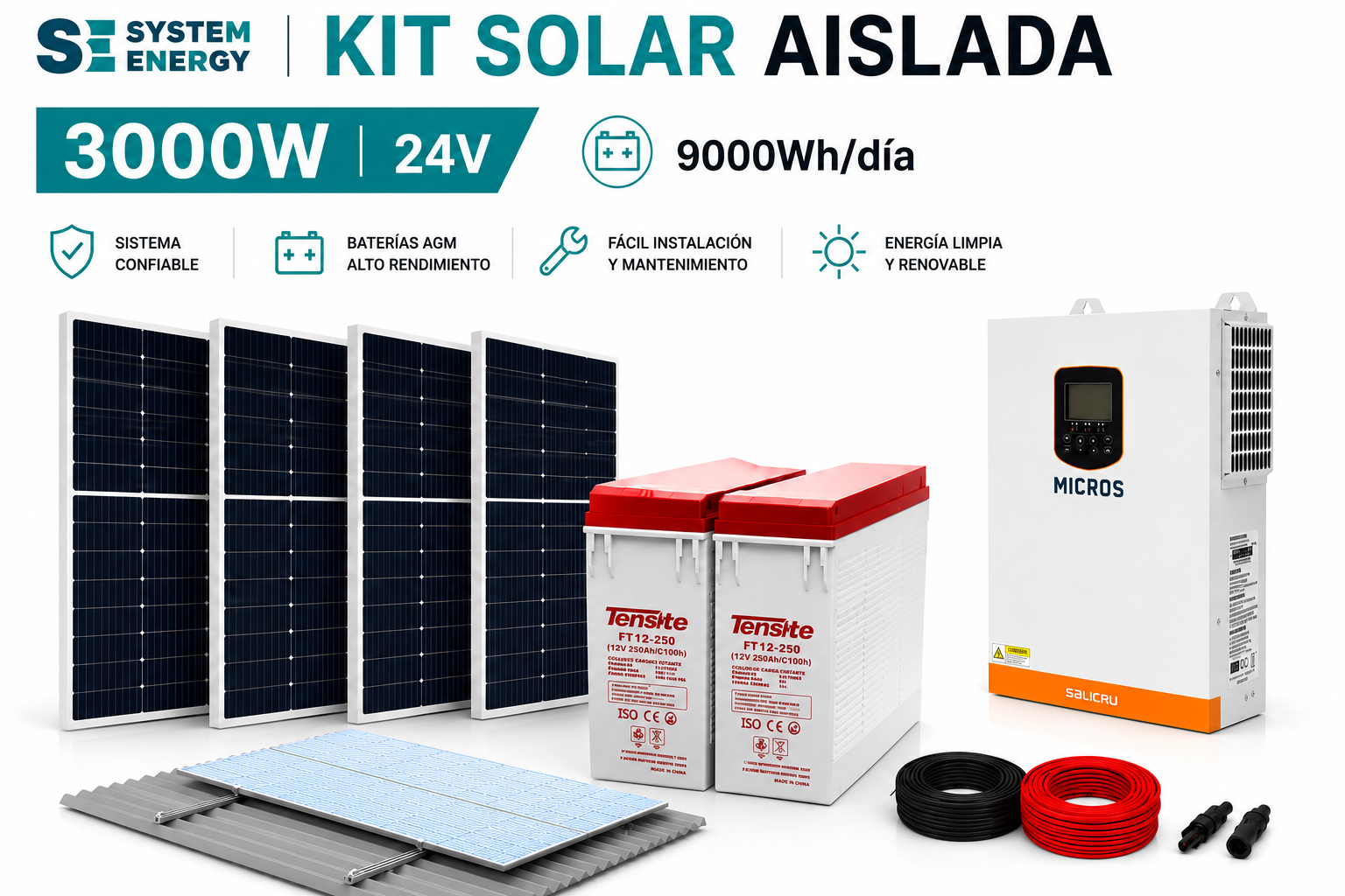 Kit Solar Casa Campo 3000W 24V 6400Whdia