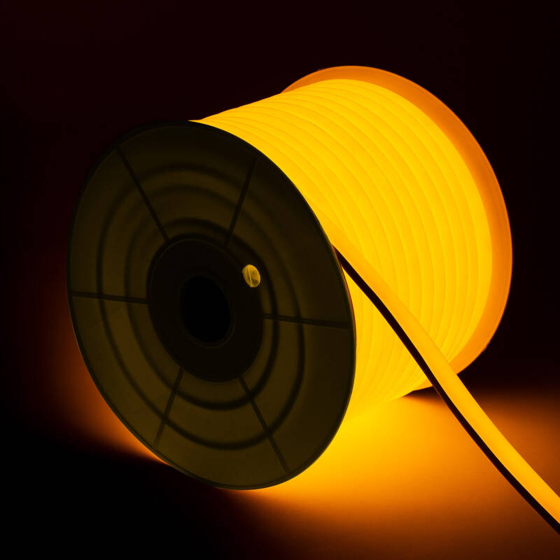 Tira LED Neón Regulable 220V BOBINA 50m Amarillo Semicircular 180 9W/m Corte 100cm IP67