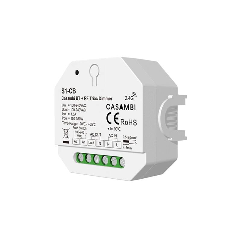Regulador Casambi TRIAC 1 Canal SKYDANCE S1-CB compatible con Mando RF y Pulsador