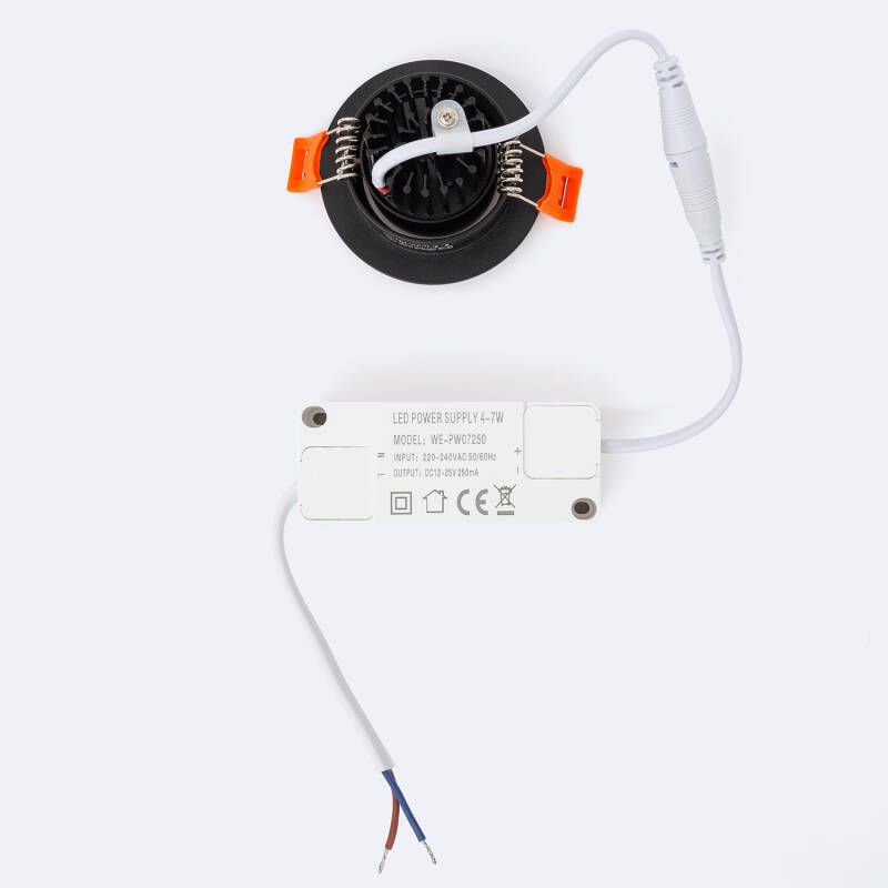 Foco Downlight LED 5W Circular COB CRI90 Corte Ø 55 mm Negro