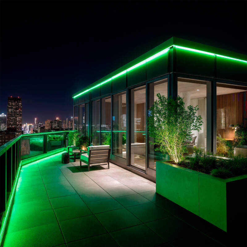 Tira LED Neón Regulable 220V BOBINA 50m Verde Semicircular 180 9W/m Corte 100cm IP67