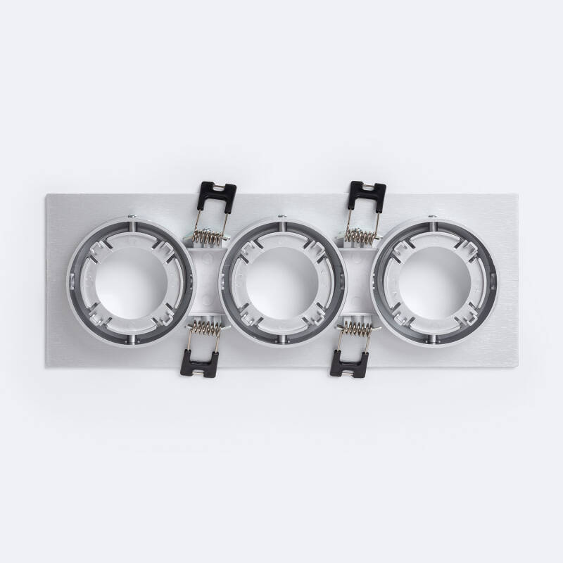 Aro Downlight Cuadrado Basculante para tres Bombillas LED GU10 / GU5.3 Corte 75x235 mm