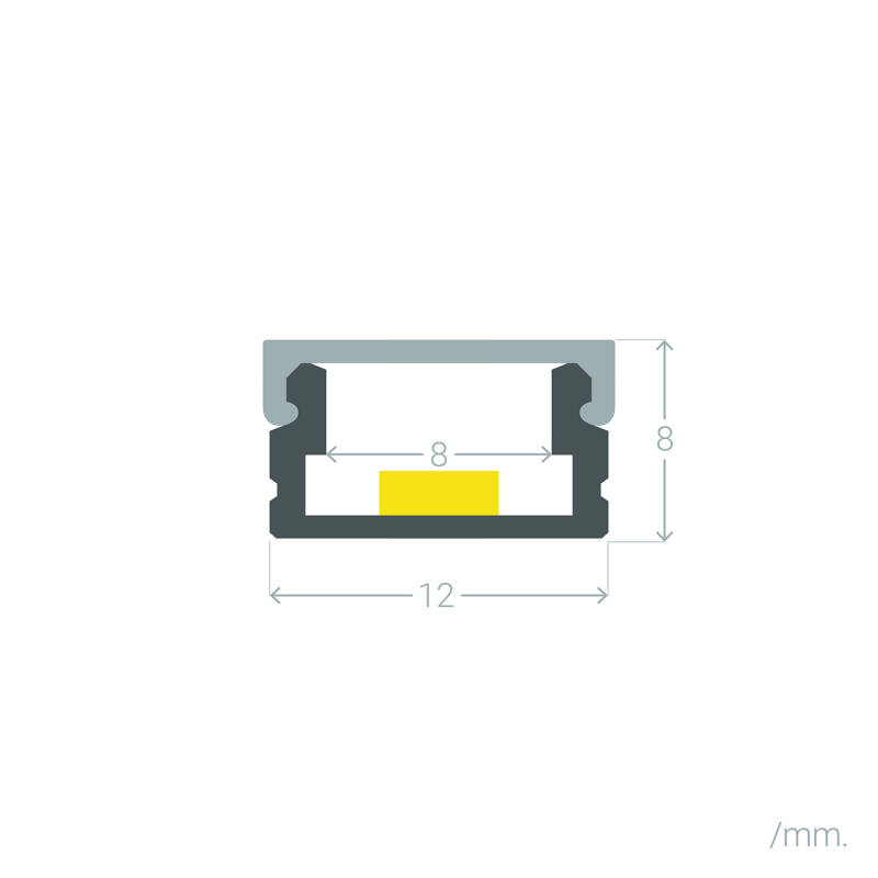 Perfil Aluminio Superficie 2m para Tira LED hasta 8 mm
