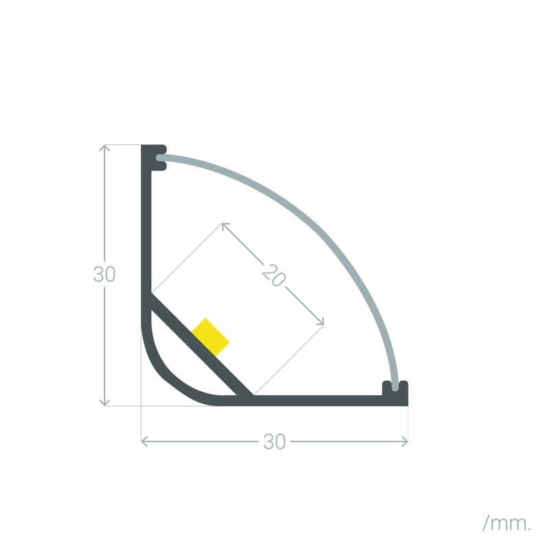 Perfil Aluminio Esquina Circular para Tira LED hasta 20 mm
