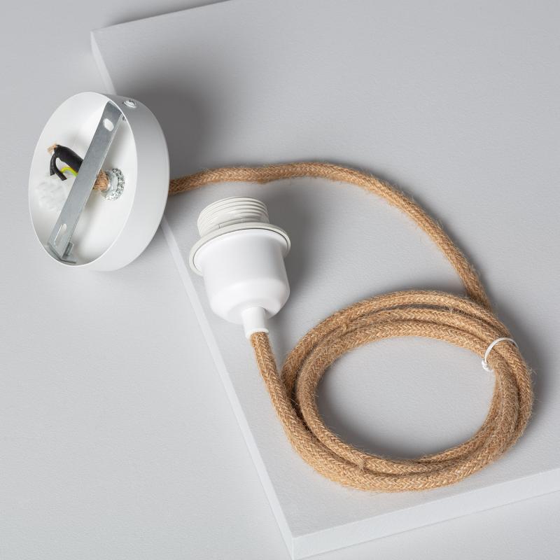 Lámpara Colgante con Cable Textil Natural y Blanco
