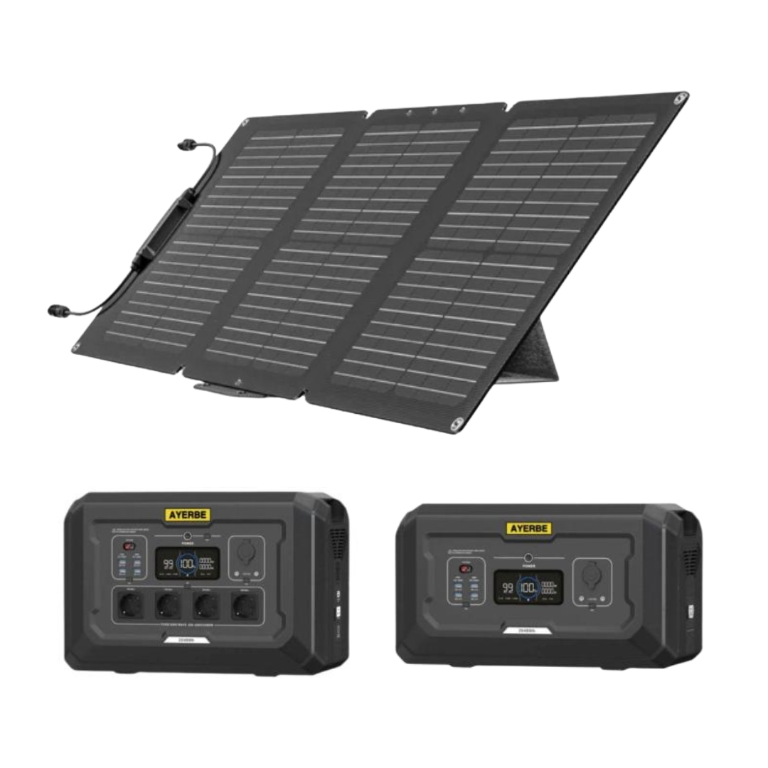 Kit Solar Portátil 220V 12V Bifacial Estación de Energía AY-2048 y Batería Extra 2048Wh Ayerbe