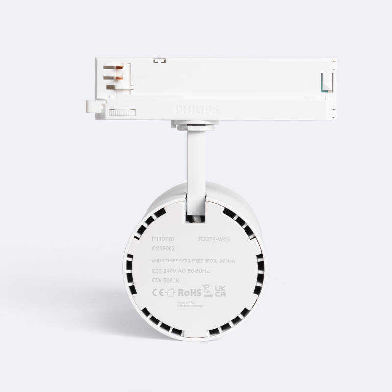 Foco Carril LED Trifásico d'Angelo 40W PHILIPS Xitanium 5000K 50º Blanco