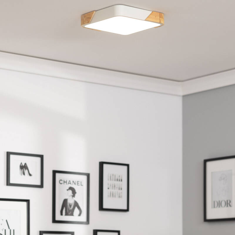 Plafón LED 18W Cuadrado Madera 325x325 mm CCT Seleccionable Semi-Dari