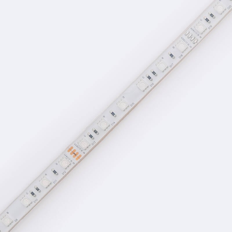Tira LED RGB 24V DC 60LED/m 5m Sumergible IP68 Ancho 12mm Corte cada 10cm