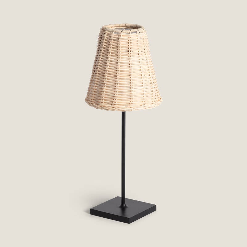 Lámpara de Mesa LED Portátil Exterior con Batería USB Recargable Metal y Ratán Medinilla