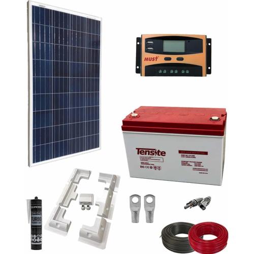 Kit Solar Camping 100W con Batería AGM 100Ah con Estructura