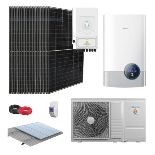 Kit Aerotermia con Placas Solares Deye 8kW con bomba de calor Hisense Bibloc Mural 6kW y material de instalación