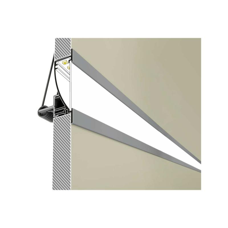 Perfil Aluminio Empotrable 1m con Luz Difusa para Tiras LED hasta 10 mm