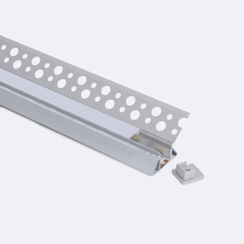 Perfil Aluminio Integrado en Escayola/Pladur Esquina Interior Tira LED hasta 9 mm