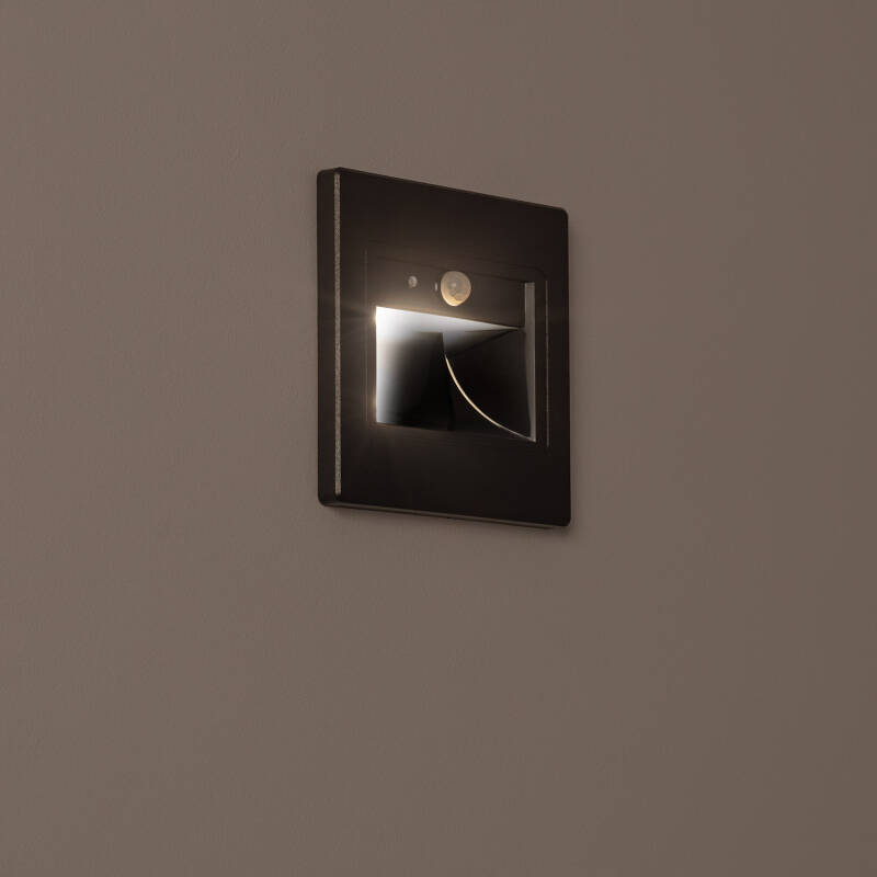 Baliza de Pared LED 1.5W Empotrable con Sensor PIR Bark Negro