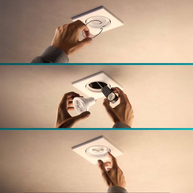 Aro Downlight Cuadrado PHILIPS Peridot para Bombilla LED GU10 Ø 75 mm