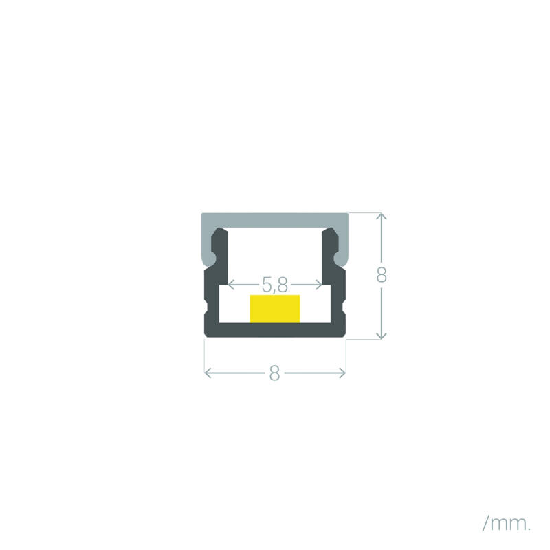 Perfil Aluminio Superficie 2m para Tira LED hasta 6 mm