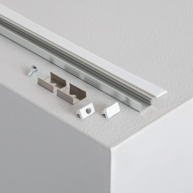 Perfil Aluminio Superficie 1m con Tapa Translúcida para Tiras LED hasta 10 mm