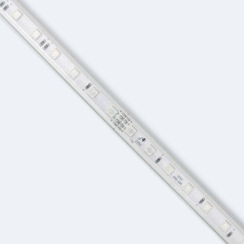 Tira LED RGB 220V SMD 60 LED/m 9.5W/m Ancho 14.5mm Corte 100cm IP65 con Mando RF a Medida