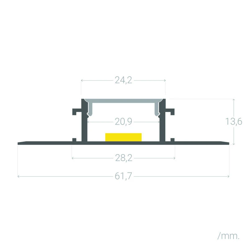 Perfil Aluminio Integrado en Escayola/Pladur para Tira LED hasta 20 mm