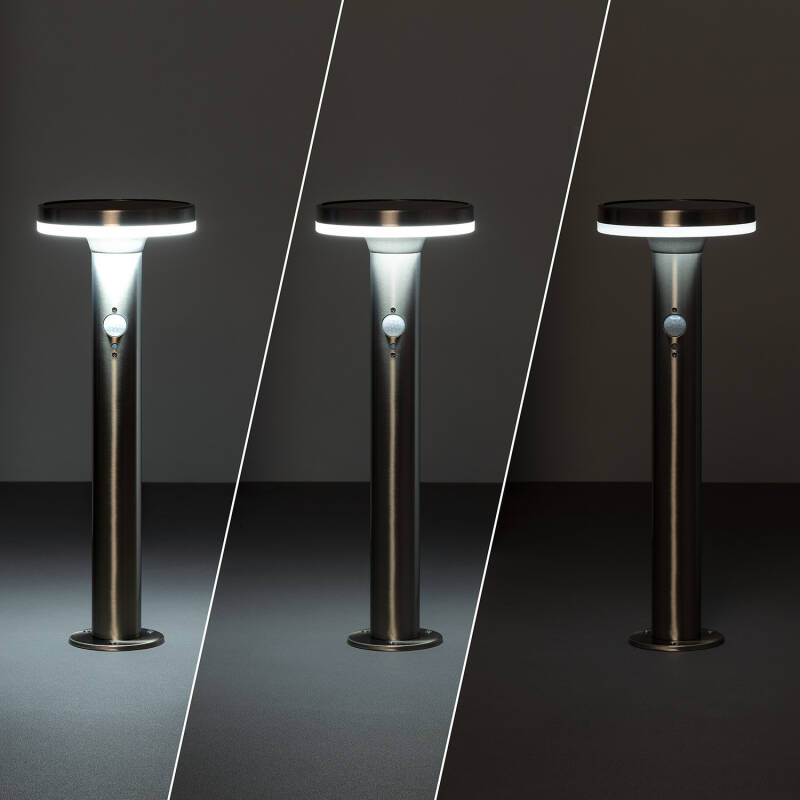 Baliza Solar Exterior LED 6W Superficie Pie 45cm con Detector de Movimiento Helios Inox