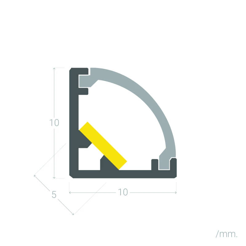 Perfil Aluminio Esquina Tapa Circular 2m para Tira LED hasta 5 mm