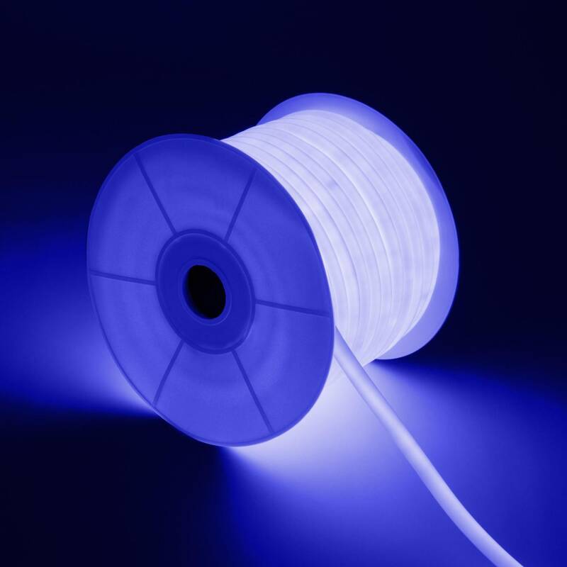 Tira LED Neón Regulable 220V BOBINA 50m Azul Circular 360 9W/m Corte 100cm IP67