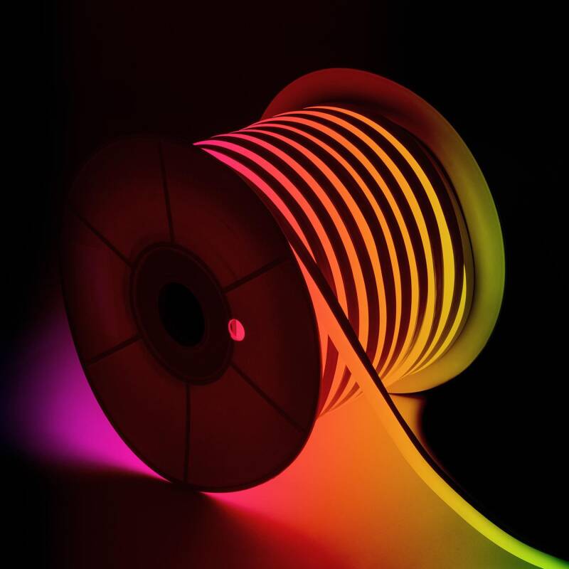Tira LED Neón Regulable 220V BOBINA 50m RGB Semicircular 180 9W/m Corte 100cm IP67
