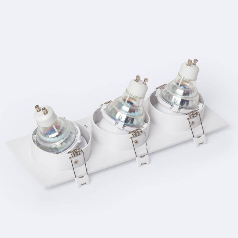 Aro Downlight Cuadrado Basculante para 3 Bombillas LED GU10 / GU5.3 Corte 235x75 mm