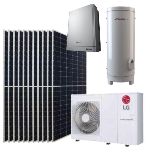 Kit Aerotermia Placas Solares 10kW y Bomba de Calor LG Therma V R32 12kW con ACS 500L para 150m2
