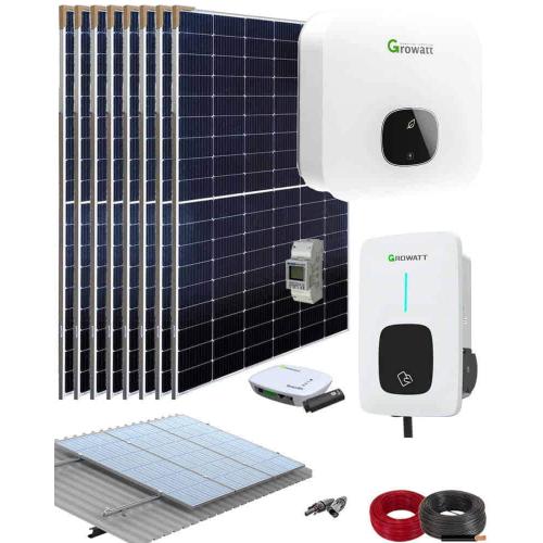 Kit Solar Cargador Coche 3000W 15000Whdía Growatt