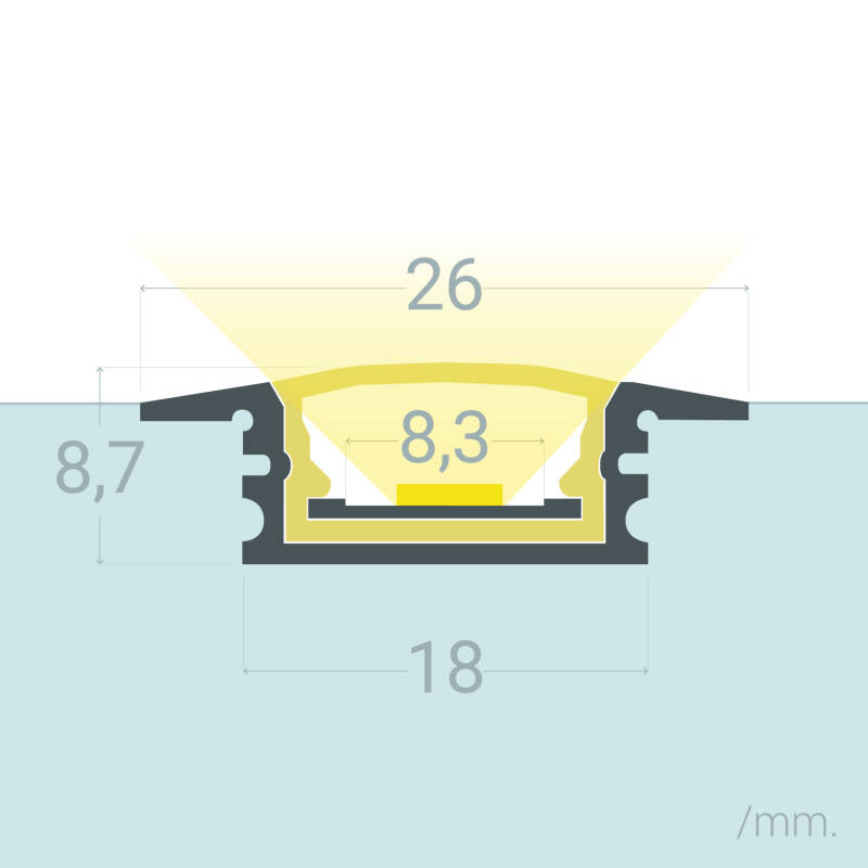 Perfil Aluminio Estanco IP65 Empotrable 2m para Tira LED hasta 8 mm