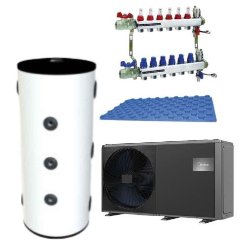 Kit Calefacción Aerotermia Suelo Radiante para 150m2 con Midea M-Thermon HT 12kW