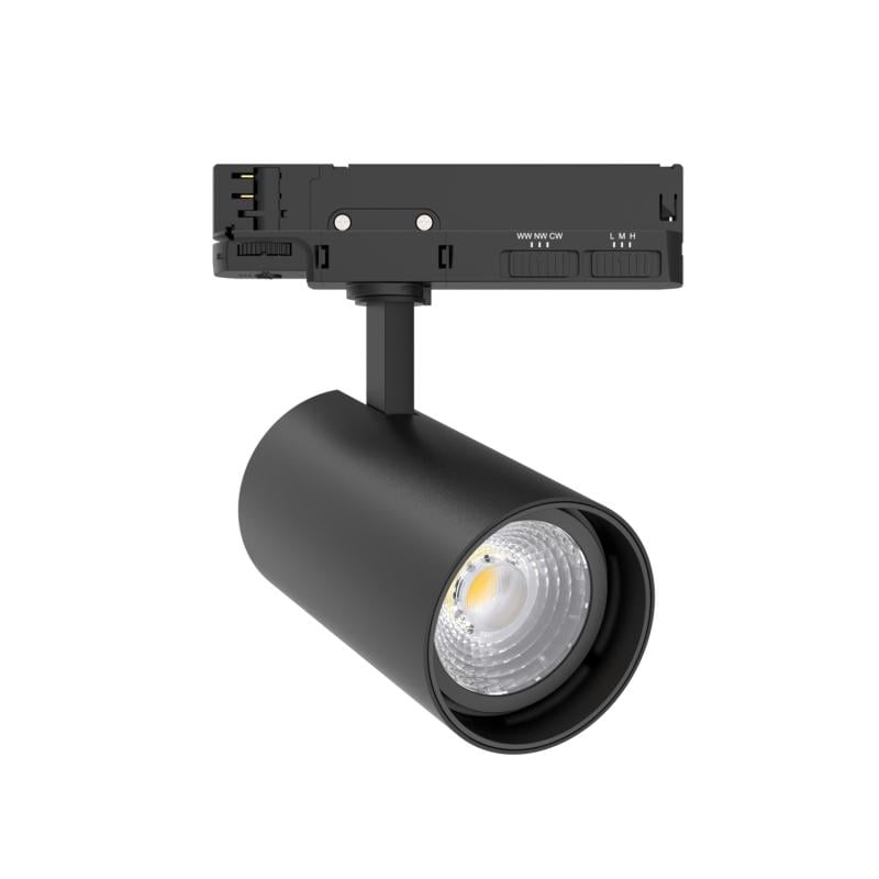 Foco Carril LED Trifásico 40W Fasano CCT Seleccionable Regulable Negro