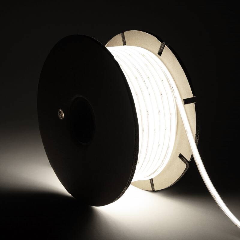 Tira LED Regulable 220V WCOB Autorrectificada 260 LED/m BOBINA 50m 15W/m 1350lm/m SILICONE FLEX Ancho 10mm IP65 Corte 5cm