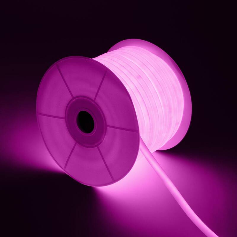 Tira LED Neón Regulable 220V BOBINA 50m Rosa Circular 360 9W/m Corte 100cm IP67