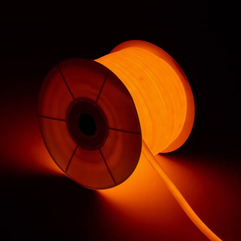Tira LED Neón Regulable 220V BOBINA 50m Naranja Circular 360 9W/m Corte 100cm IP67