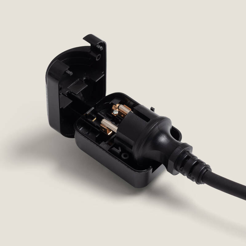 Adaptador Enchufe Tipo F (EU) Cabezal Ancho Con Cable Bajo a Enchufe Tipo G (UK)