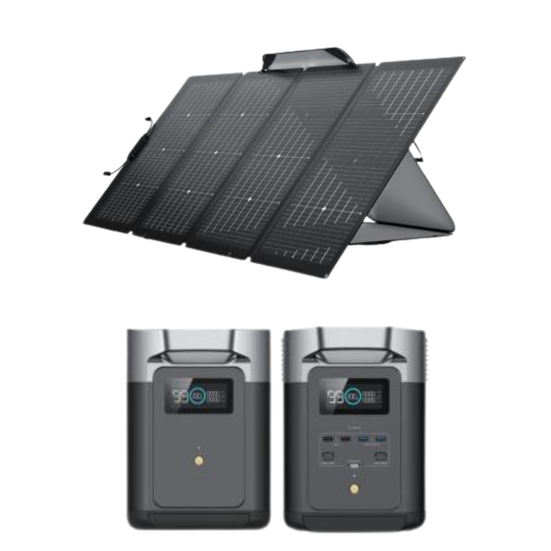 Kit Solar Portátil 12V Ecoflow con Placa Solar Portátil 400W y Pack Estación de Energía Delta 2 con Batería Extra