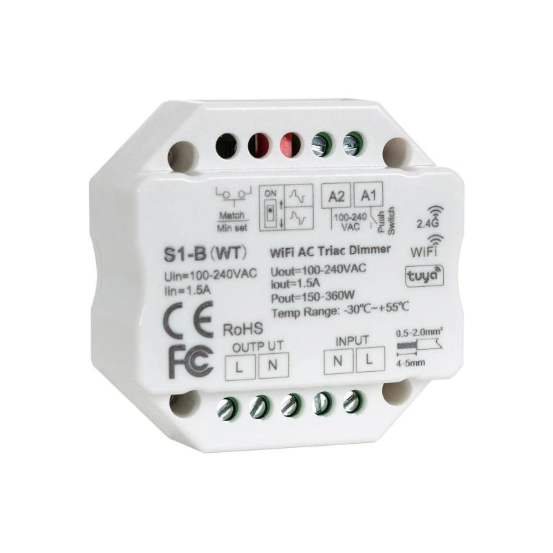 Regulador LED WIFI TRIAC Compatible con Pulsador y Mando RF SKYDANCE S1-B(WT)