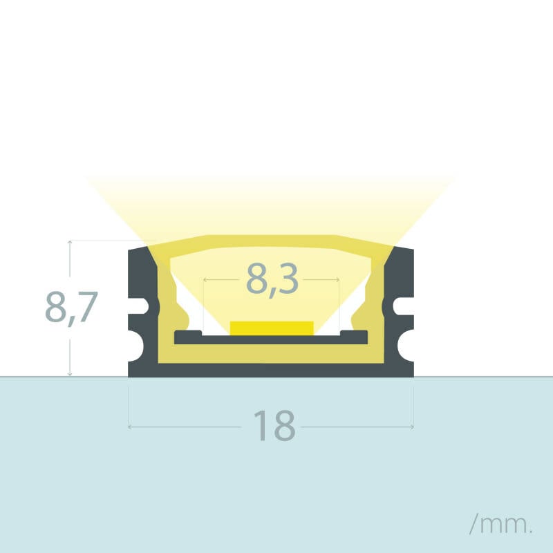 Perfil Aluminio Estanco IP65 Superficie 2m para Tira LED hasta 8 mm