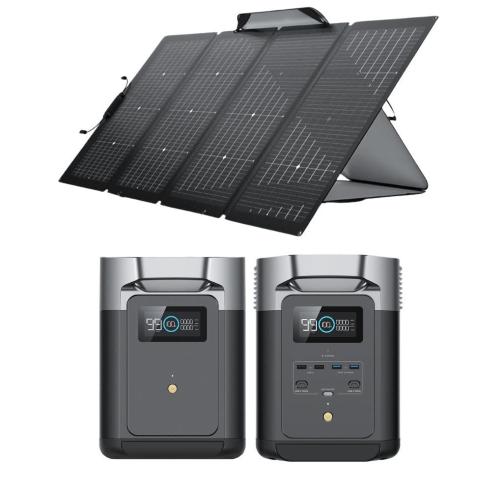 Kit Placa Solar Aislada 400W Ecoflow con Estación Energía 2400W 2048Wh y Batería Extra 1204Wh