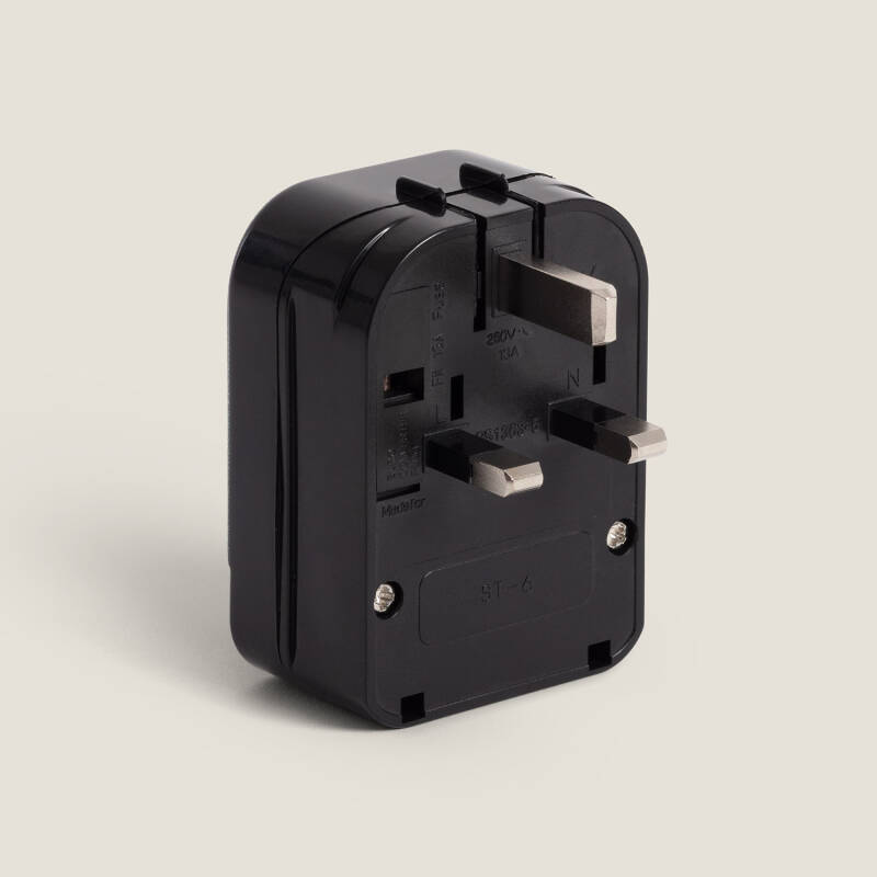Adaptador Enchufe Tipo F (EU) Cabezal Ancho Con Cable Bajo a Enchufe Tipo G (UK)