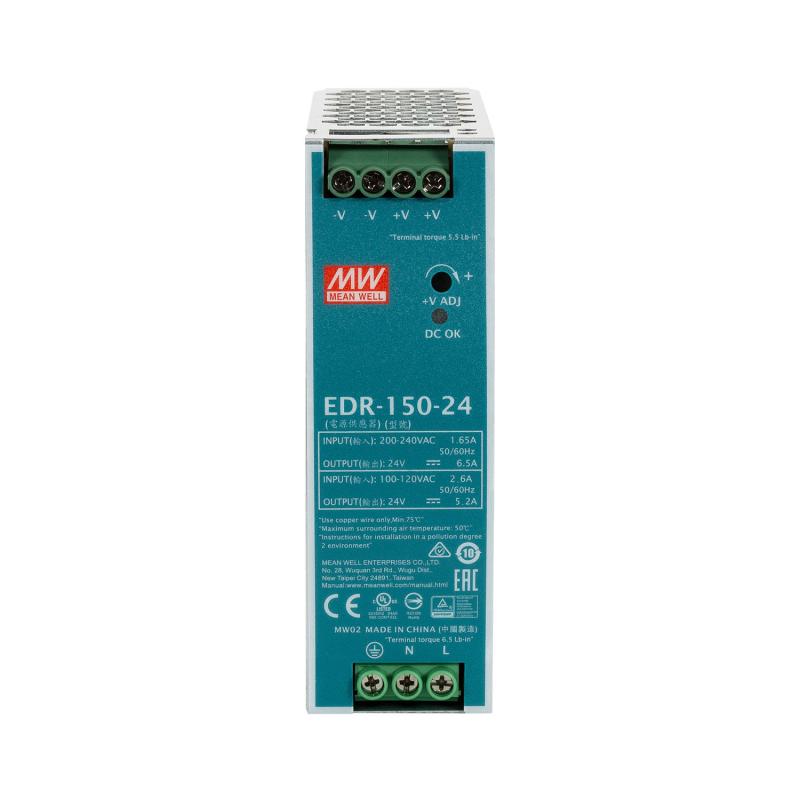 Fuente de Alimentación 24V DC 150W 6.5A para carril DIN MEAN WELL EDR-150-24