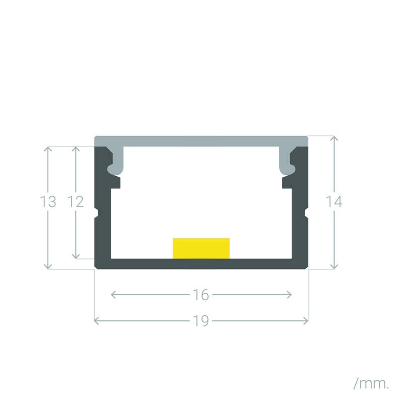 Perfil Aluminio Superficie para Tiras LED hasta 16 mm con Tapa Continua