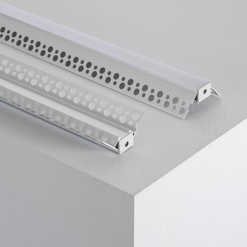 Perfil Aluminio Integrado en Escayola/Pladur Esquina Exterior Tira LED hasta 8 mm con Tapa Continua