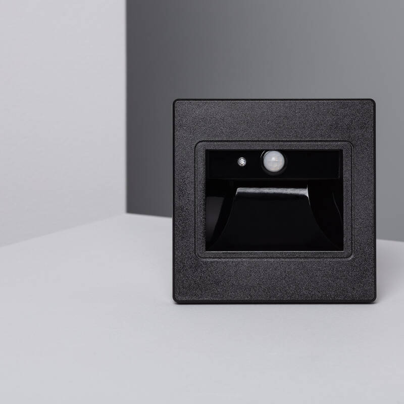Baliza de Pared LED 1.5W Empotrable con Sensor PIR Bark Negro